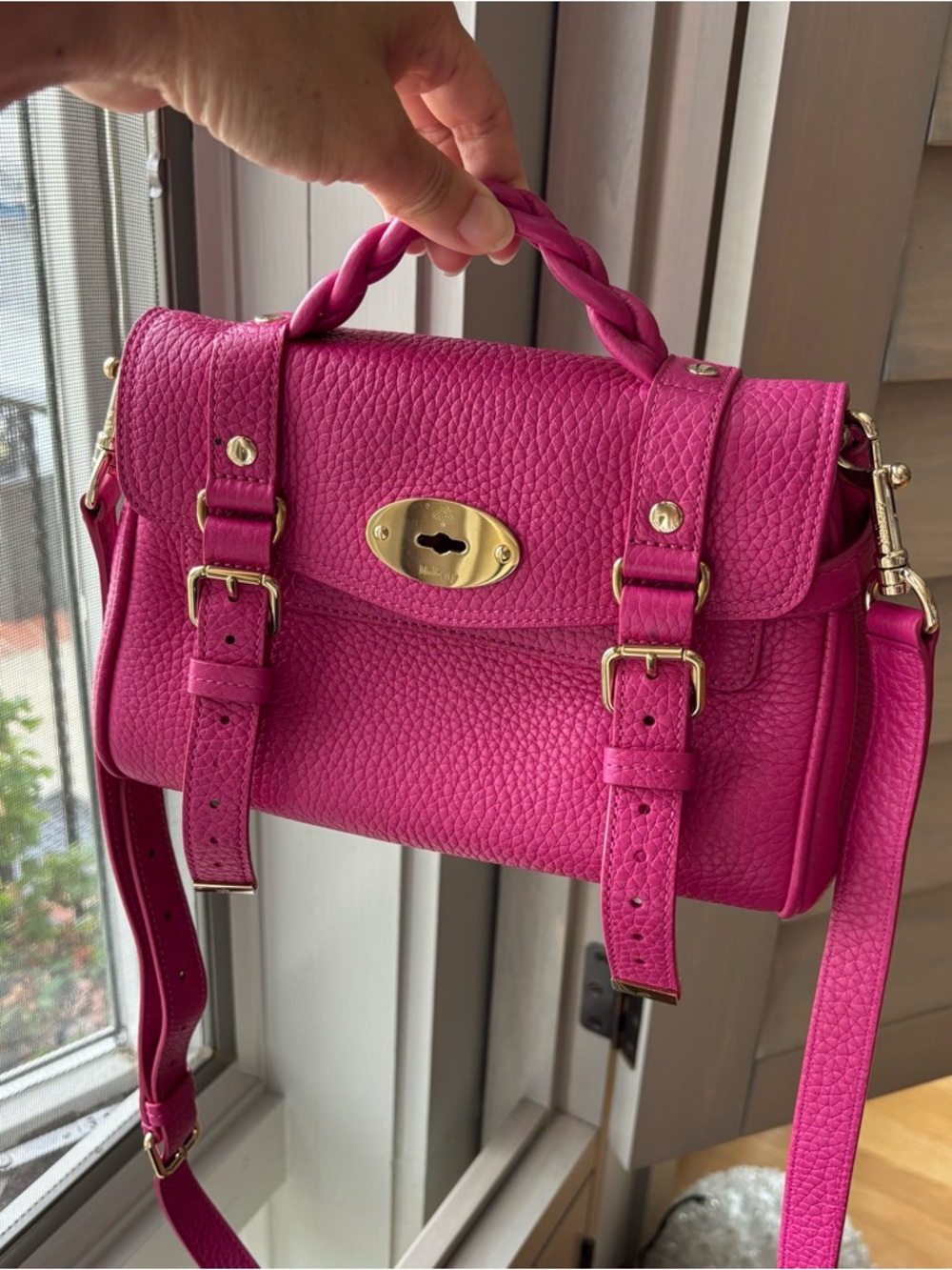 Mulberry Hot Pink Leather Crossbody Satchel with Braided Handle mini Alexa - Picture 10 of 12